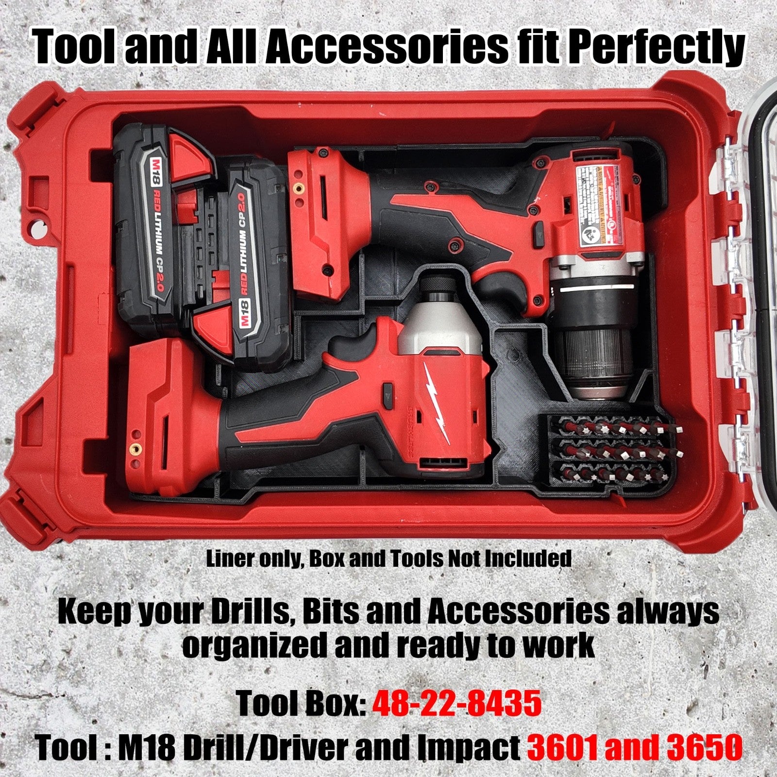 Milwaukee M18 Bohrschrauber Organizer Einsatz – Packout Compact 3D Druck8